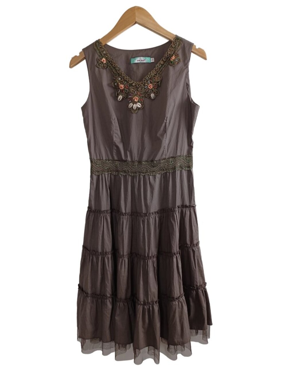DJKC Ornate Embroidered Tiered Midi Dress